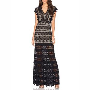 Nightcap Antoinette Lace Gown in Black & Tan Size M